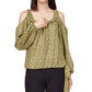 Blusa feminina Michael Kors estampada com ombro vazado e bainha amarrada, verde, tamanho pequeno