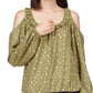 Blusa feminina Michael Kors estampada com ombro vazado e bainha amarrada, verde, tamanho pequeno