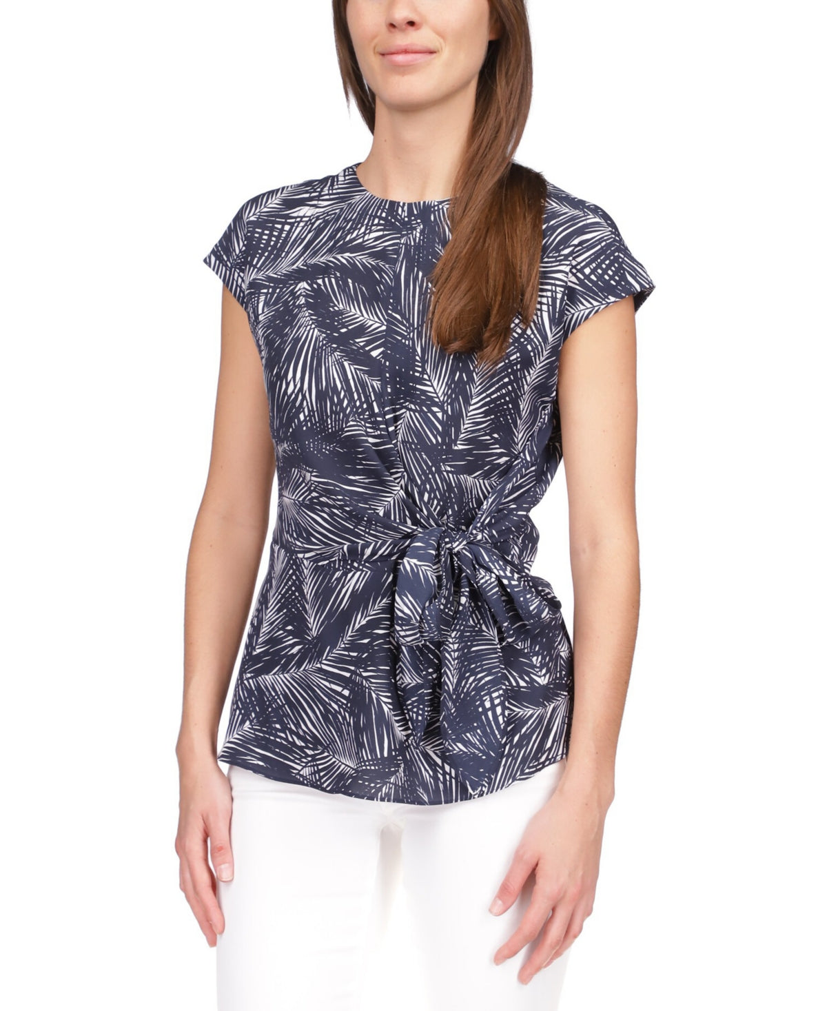 Blusa envolvente estampada feminina Michael Kors, azul, tamanho extragrande