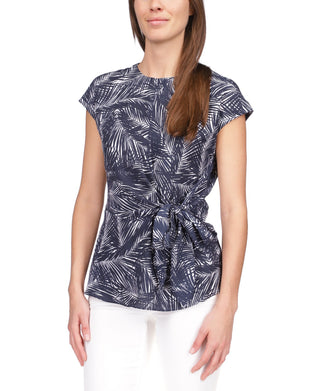 Blusa envolvente estampada feminina Michael Kors, azul, tamanho extragrande