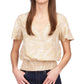 Blusa feminina Michael Kors Palm Granulado Crepe com bainha franzida, marrom, tamanho médio