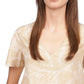 Blusa feminina Michael Kors Palm Granulado Crepe com bainha franzida, marrom, tamanho médio
