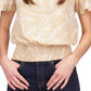 Blusa feminina Michael Kors Palm Granulado Crepe com bainha franzida, marrom, tamanho médio