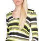 Blusa listrada com manga franzida feminina Michael Kors, verde, tamanho médio