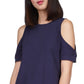 Blusa feminina Michael Kors de algodão com ombros descobertos e bainha enfeitada, azul, tamanho XX-G