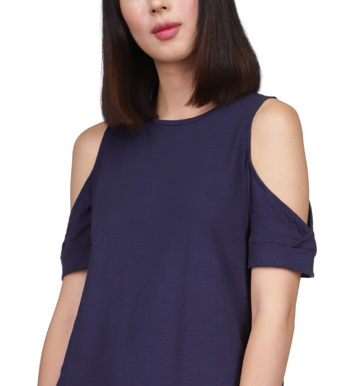 Blusa feminina Michael Kors de algodão com ombros descobertos e bainha enfeitada, azul, tamanho XX-G