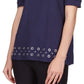 Blusa feminina Michael Kors de algodão com ombros descobertos e bainha enfeitada, azul, tamanho XX-G