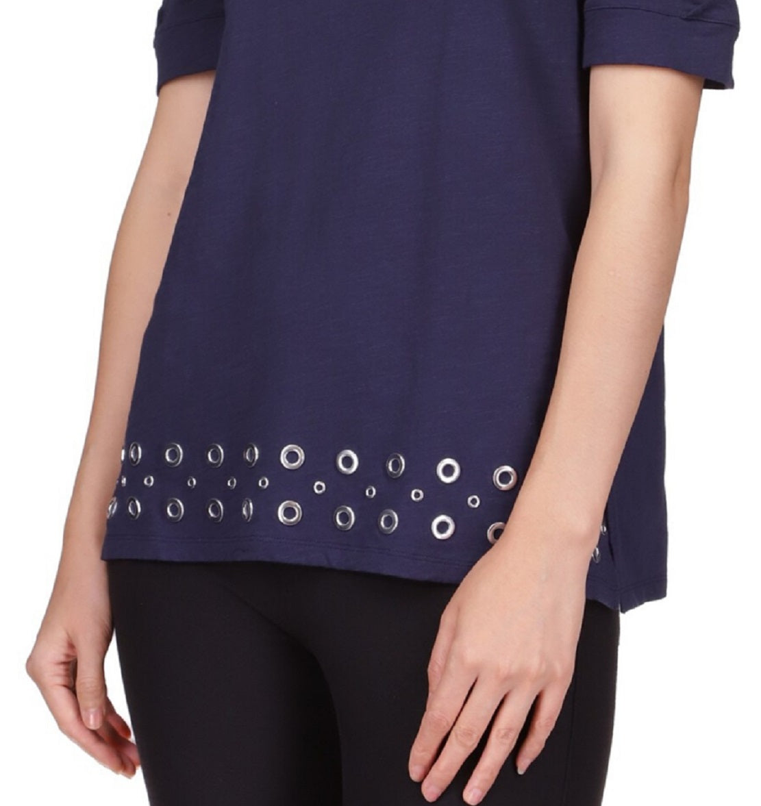 Blusa feminina Michael Kors de algodão com ombros descobertos e bainha enfeitada, azul, tamanho XX-G