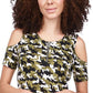 Blusa feminina Michael Kors estampada com ombros descobertos, verde, tamanho médio