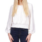 Blusa feminina Michael Kors com ilhós, punhos elásticos, manga comprida, decote redondo, branca, tamanho extrapequeno