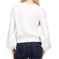 Blusa feminina Michael Kors com ilhós, punhos elásticos, manga comprida, decote redondo, branca, tamanho extrapequeno