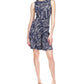 Vestido feminino Michael Kors com estampa de palmeira, sem mangas e babados, azul, tamanho X-S