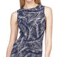 Vestido feminino Michael Kors com estampa de palmeira, sem mangas e babados, azul, tamanho X-S