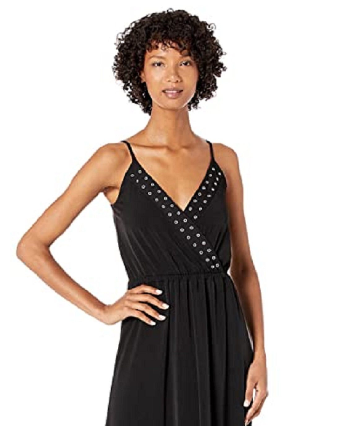 Vestido feminino Michael Kors com ilhós e detalhes em preto, tamanho extragrande
