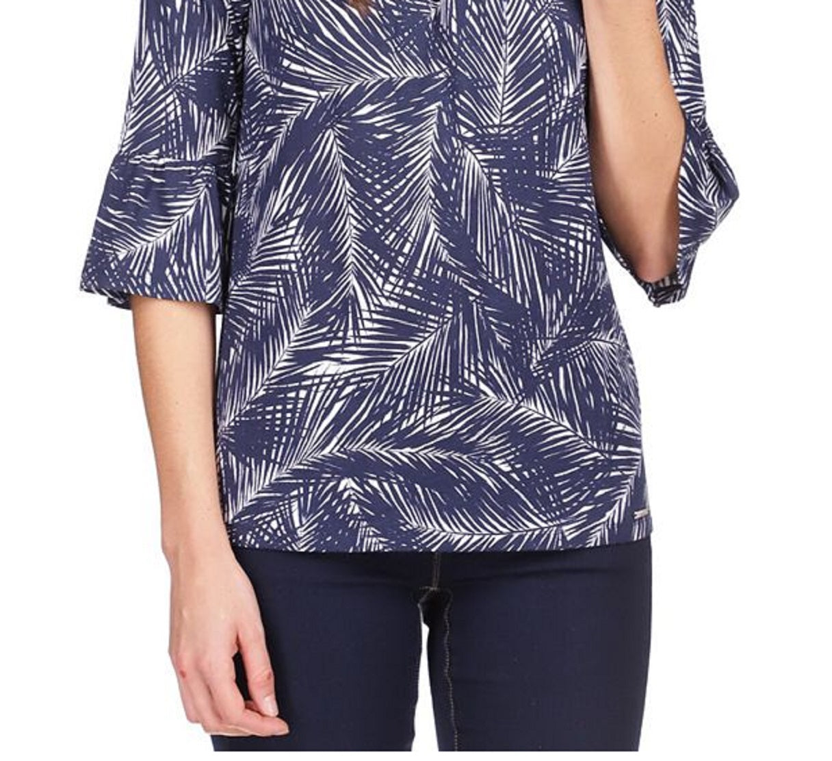 Blusa feminina Michael Kors com manga flare e alça larga, azul, tamanho pequeno