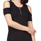 Blusa feminina Michael Kors com decote e ombro vazado, preta, tamanho pequeno e pequeno
