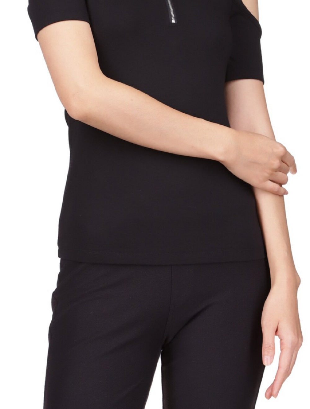 Blusa feminina Michael Kors com decote e ombro vazado, preta, tamanho pequeno e pequeno