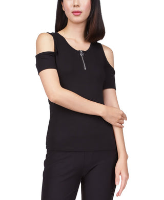 Blusa feminina Michael Kors com decote e ombro vazado, preta, tamanho pequeno e pequeno