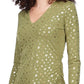 Blusa franzida com estampa metálica feminina Michael Kors, verde, tamanho pequeno, médio
