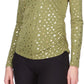 Blusa franzida com estampa metálica feminina Michael Kors, verde, tamanho pequeno, médio