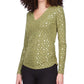 Blusa franzida com estampa metálica feminina Michael Kors, verde, tamanho pequeno, médio