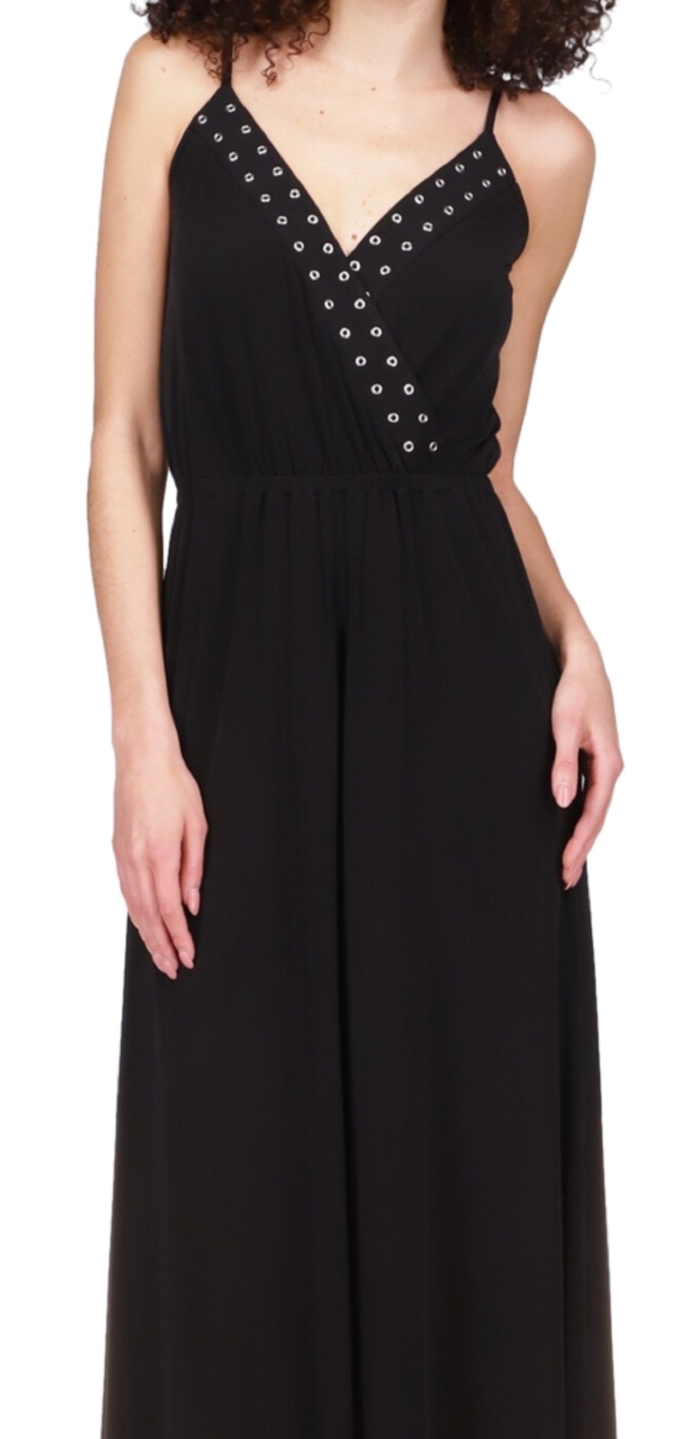 Vestido longo com ilhós falso Michael Kors feminino, preto, tamanho pequeno e pequeno