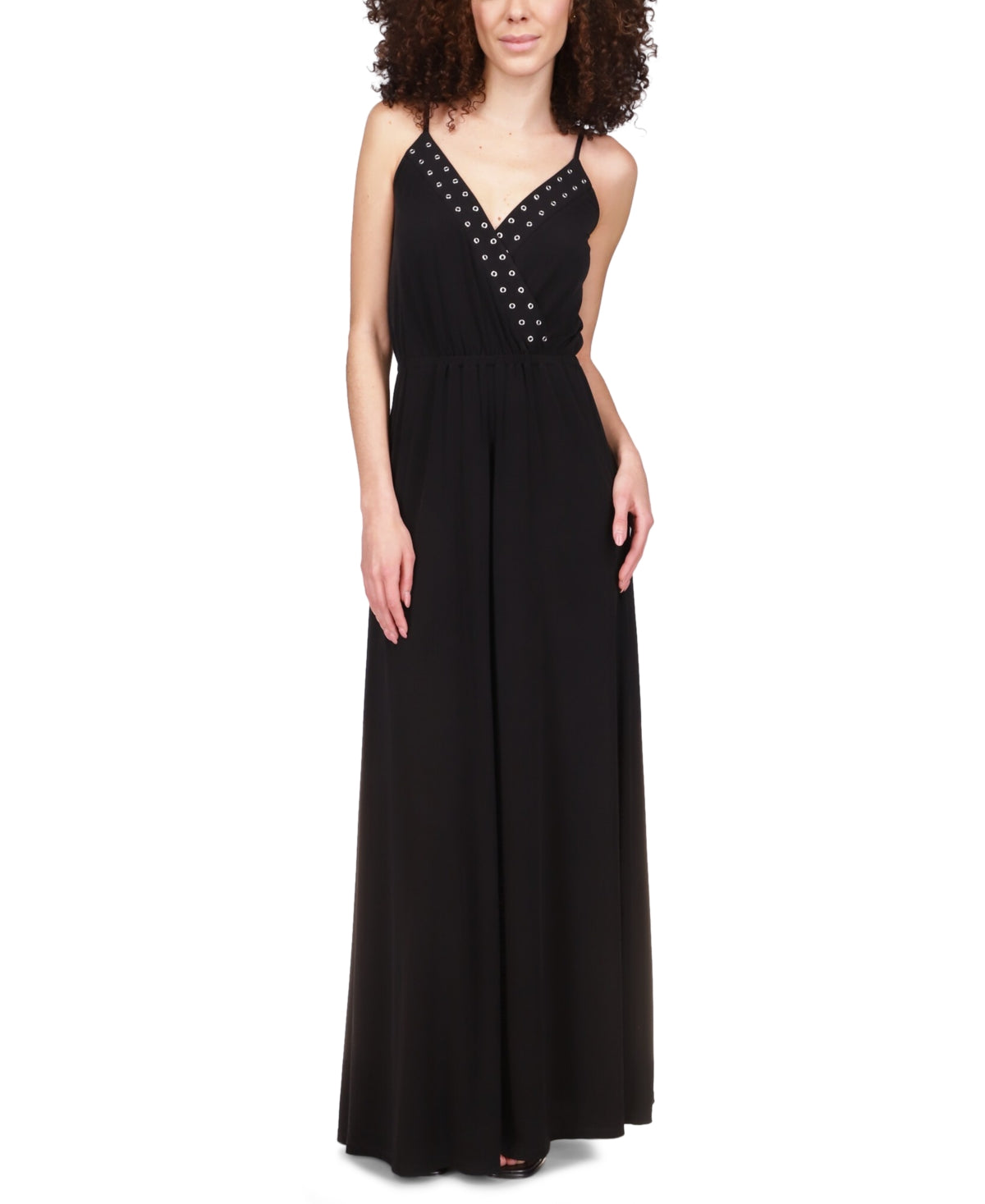 Vestido longo com ilhós falso Michael Kors feminino, preto, tamanho pequeno e pequeno