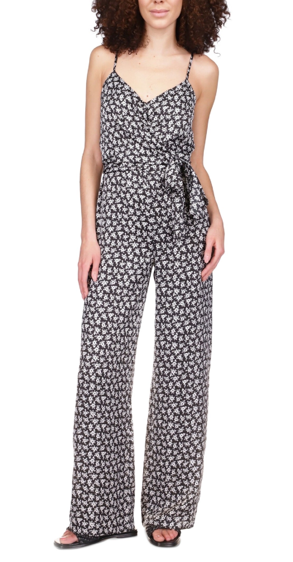 Macacão feminino sem mangas de cetim floral Michael Kors, preto, tamanho pequeno grande