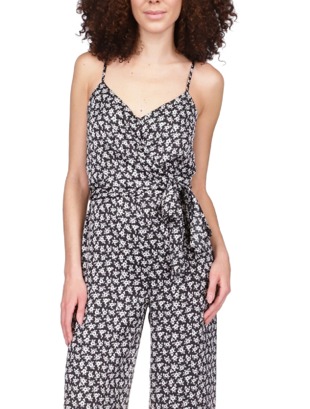 Macacão feminino sem mangas de cetim floral Michael Kors, preto, tamanho pequeno grande