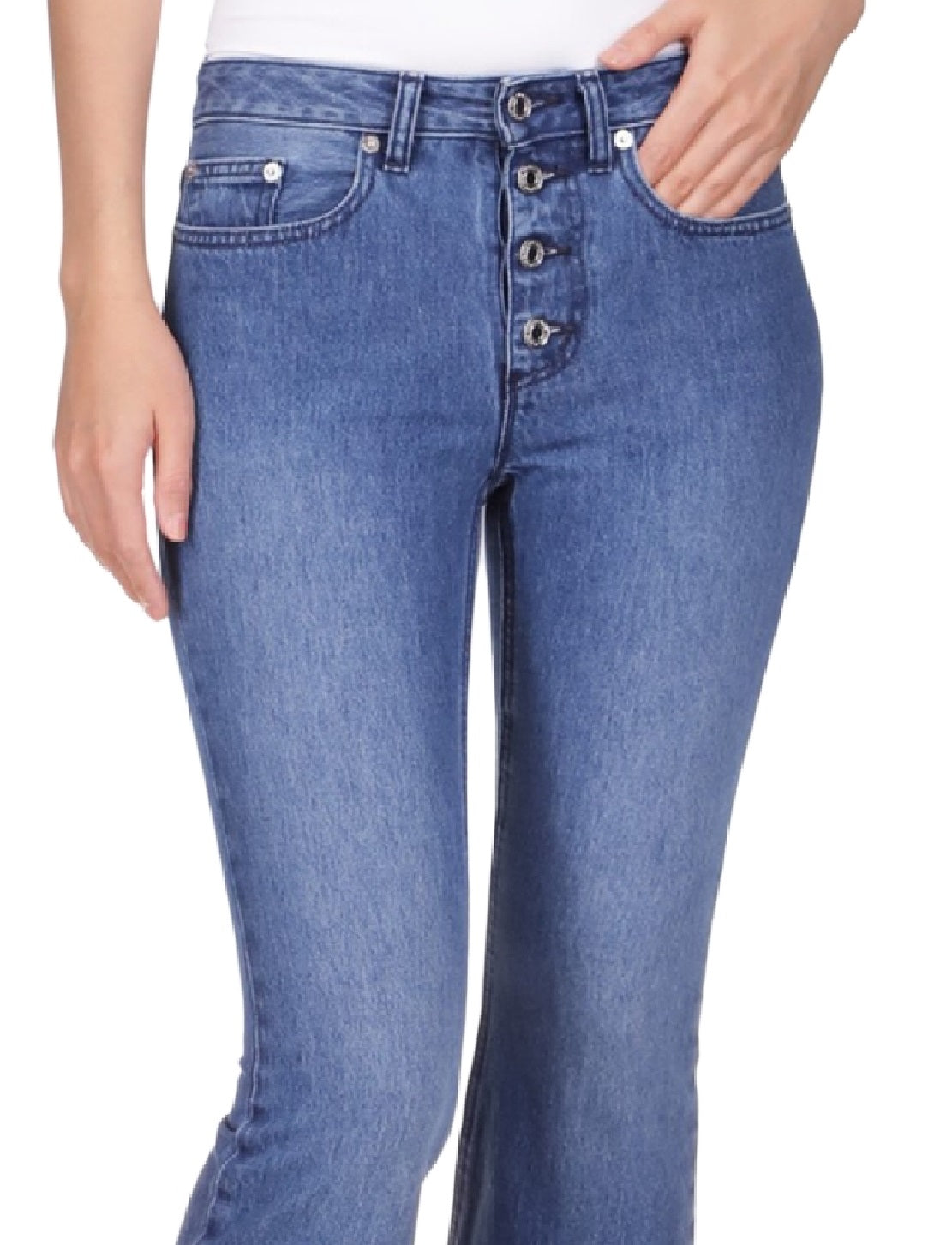 Calça Jeans Curta Michael Kors Feminina Flare com Bainha Desfiada Azul Tamanho 2 Petite