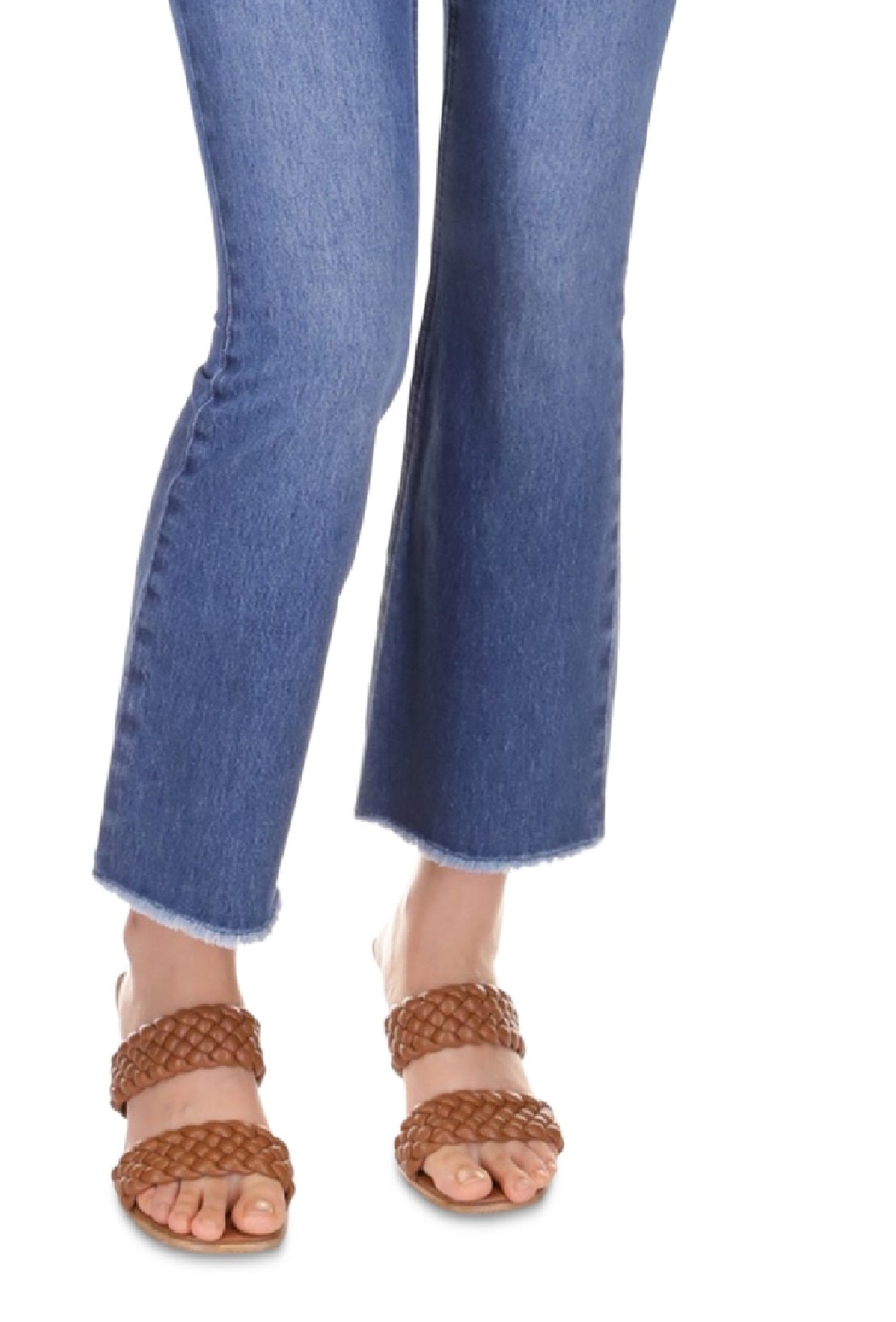 Calça Jeans Curta Michael Kors Feminina Flare com Bainha Desfiada Azul Tamanho 2 Petite