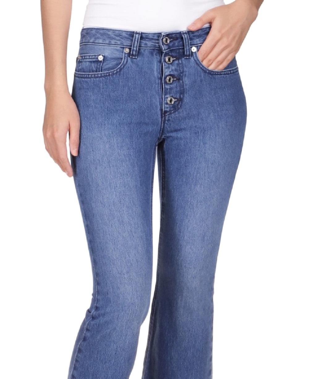 Calça Jeans Curta Michael Kors Feminina Flare com Bainha Desfiada Azul Tamanho 12 Petite