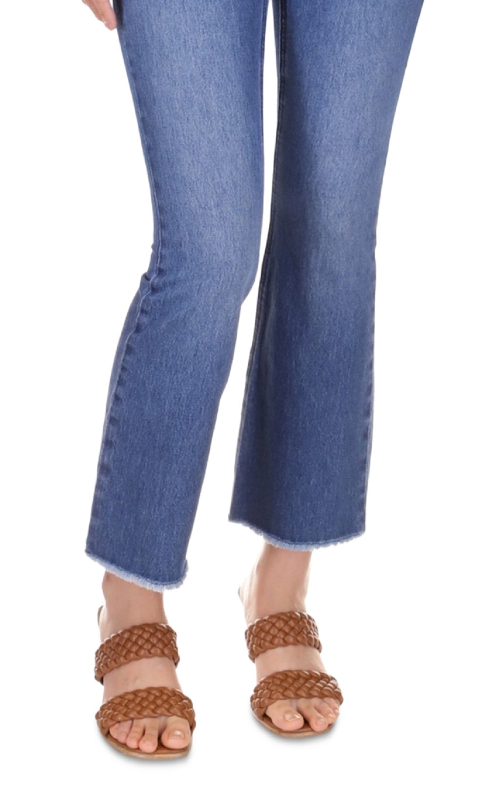Calça Jeans Curta Michael Kors Feminina Flare com Bainha Desfiada Azul Tamanho 12 Petite
