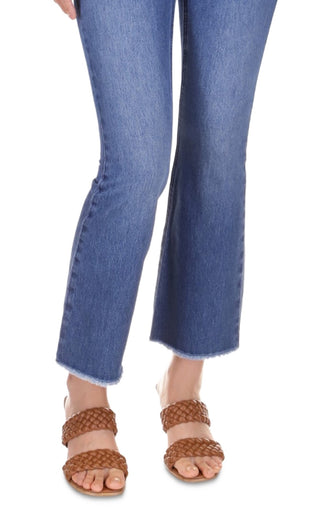 Michael Kors Women's Flared Frayed Hem Cropped Jeans Blue Size 12Petite