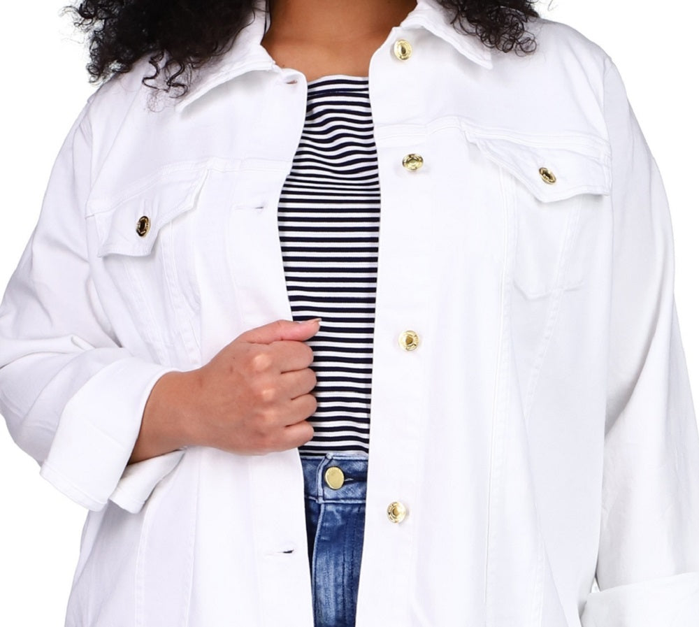 Jaqueta jeans feminina Michael Kors com botões, branca, tamanho 1X