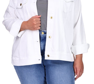 Jaqueta jeans feminina Michael Kors com botões, branca, tamanho 1X