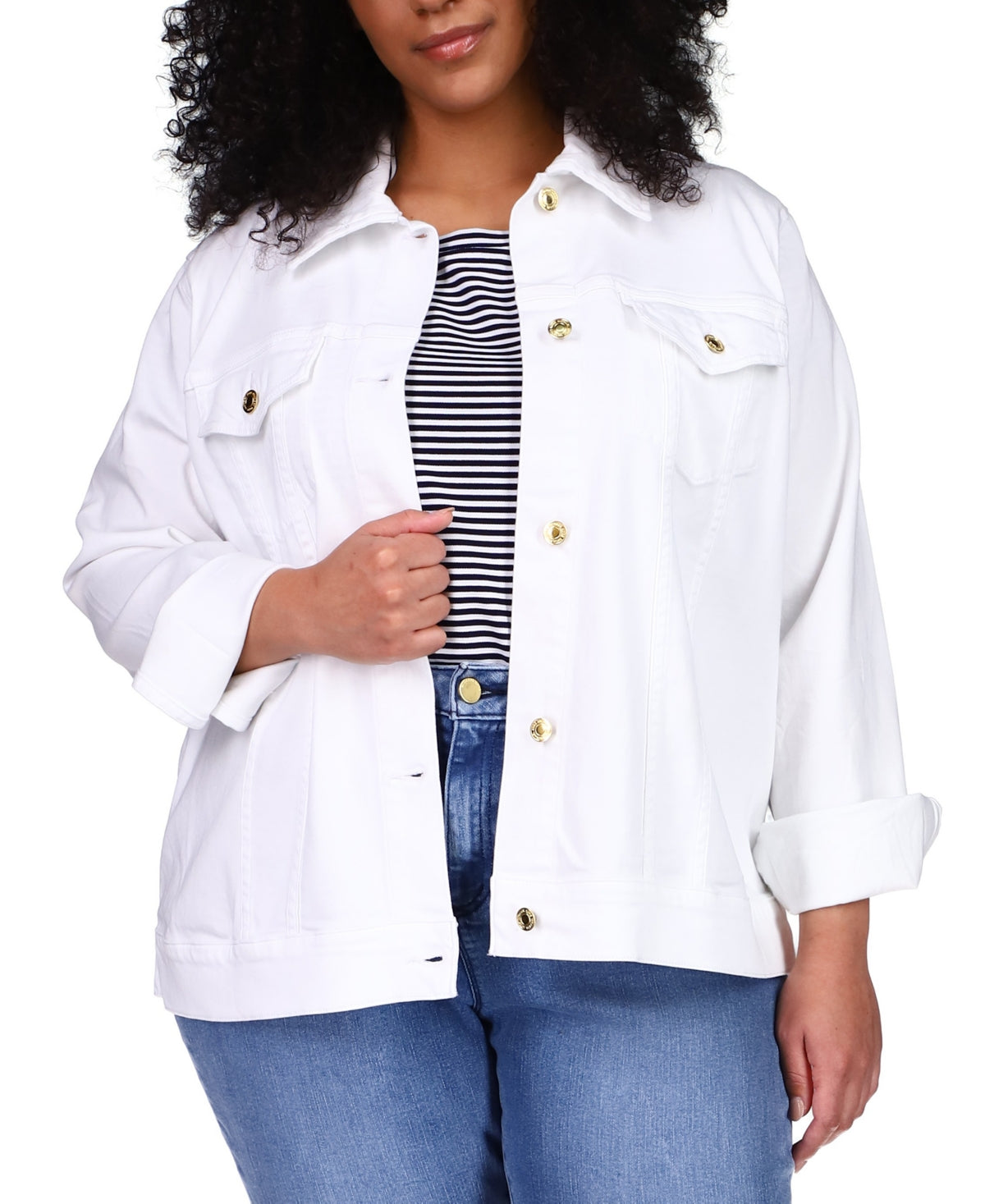 Jaqueta jeans feminina Michael Kors com botões, branca, tamanho 1X