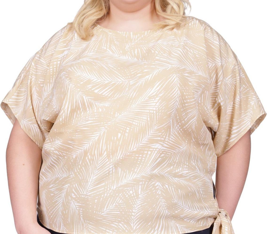 Blusa feminina Michael Kors com estampa de palmeira e amarração lateral, marrom, tamanho 3X