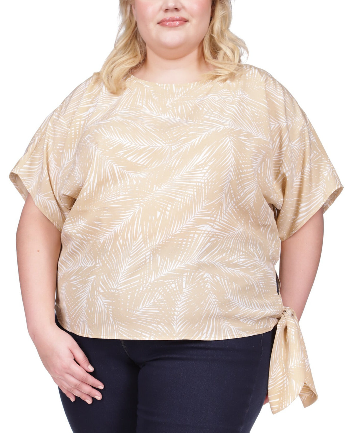 Blusa feminina Michael Kors com estampa de palmeira e amarração lateral, marrom, tamanho 3X