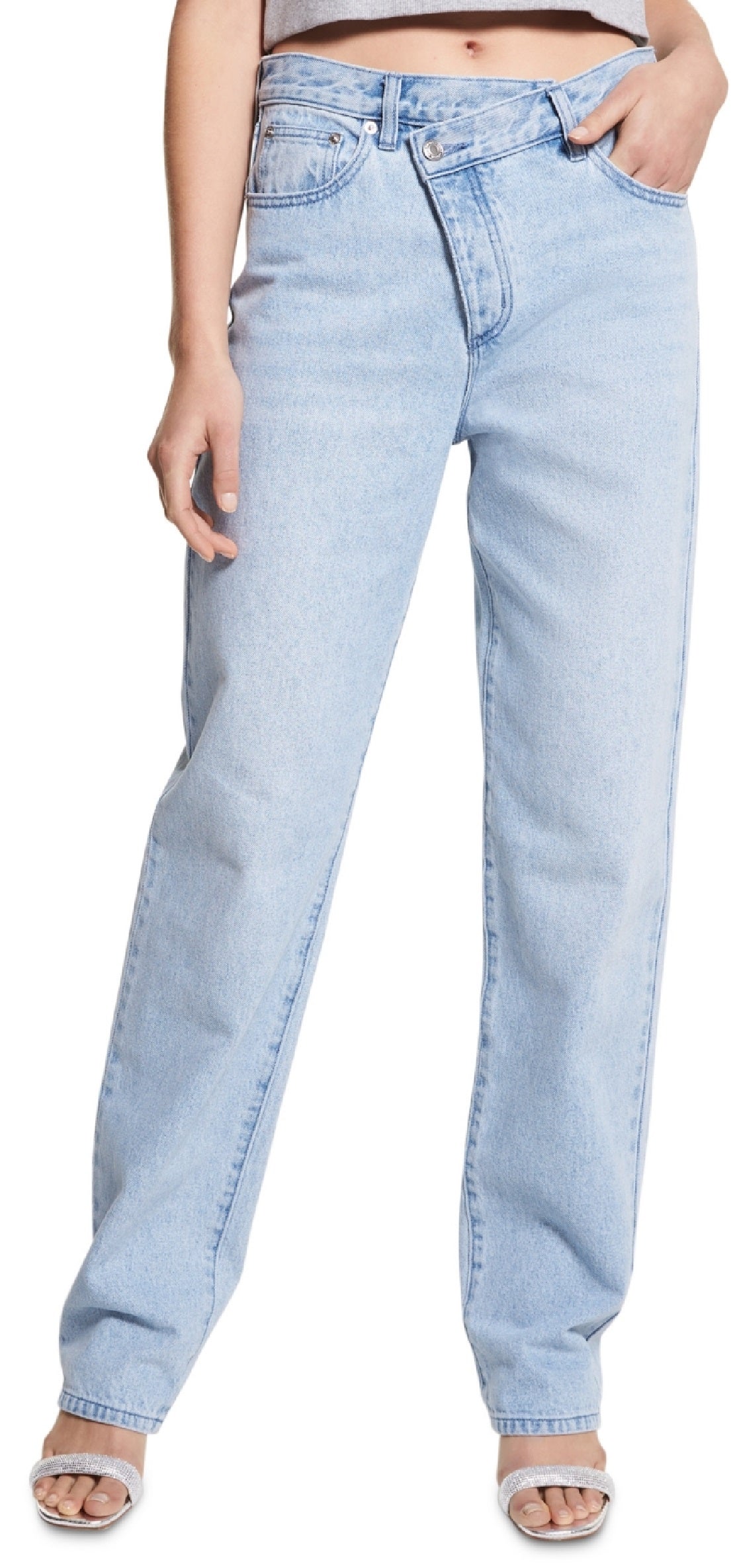 Calça jeans feminina Michael Kors dobrável, cintura alta, perna larga, azul, tamanho 12