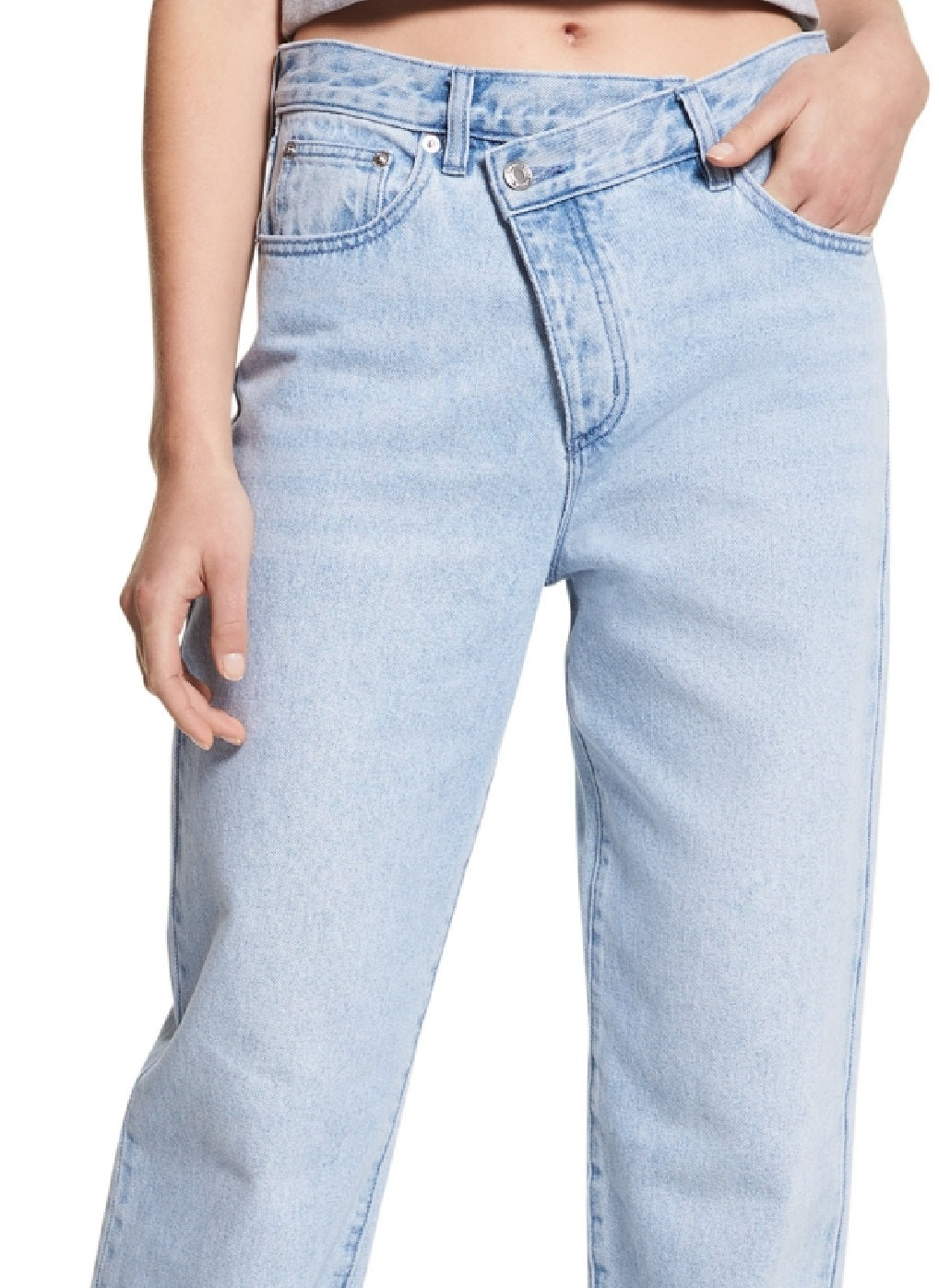 Calça jeans feminina Michael Kors dobrável, cintura alta, perna larga, azul, tamanho 12