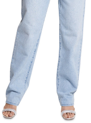 Calça jeans feminina Michael Kors dobrável, cintura alta, perna larga, azul, tamanho 12