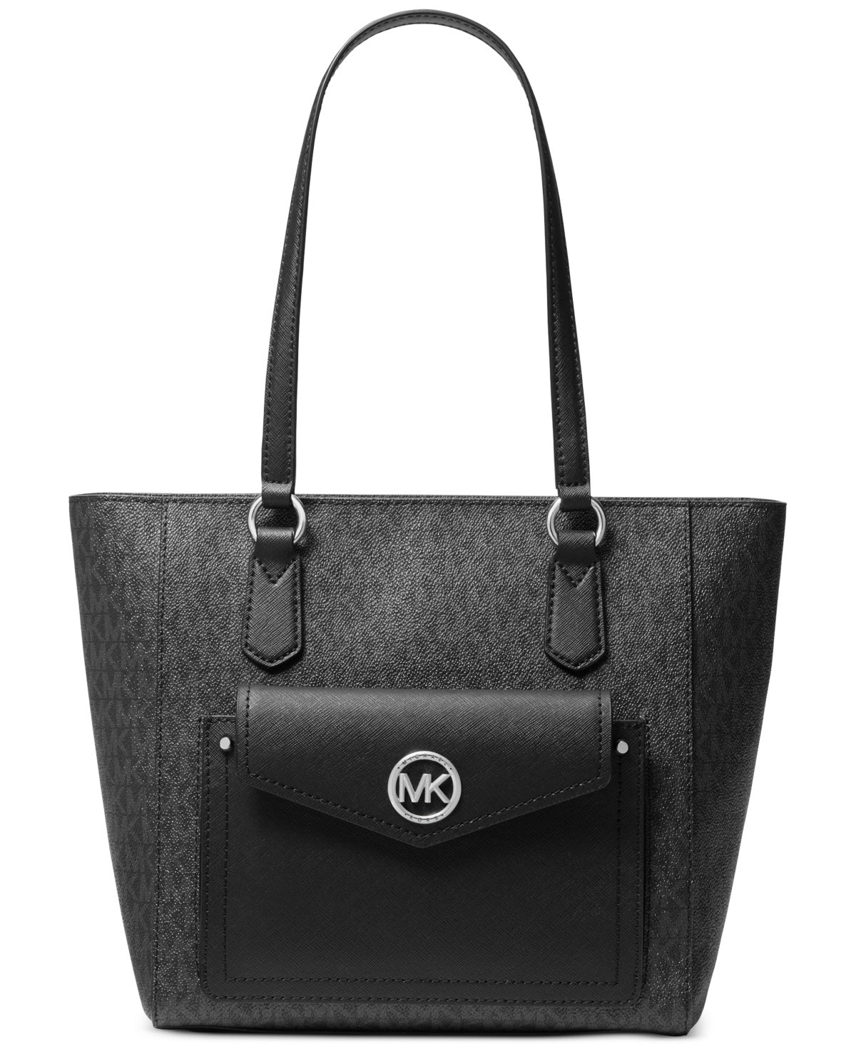Bolsa tote feminina Michael Kors Joey média com aba e bolso, preta, tamanho regular