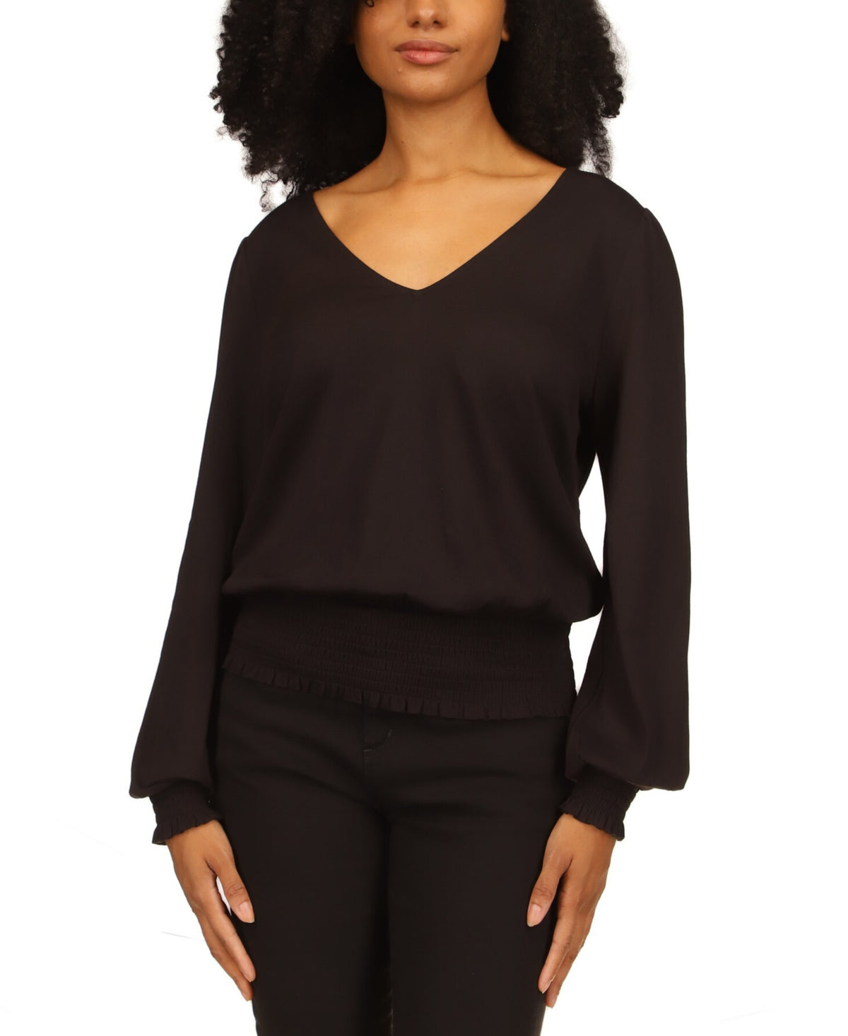 Blusa Michael Kors Feminina com Acabamento Smocked, Preta, Tamanho Grande