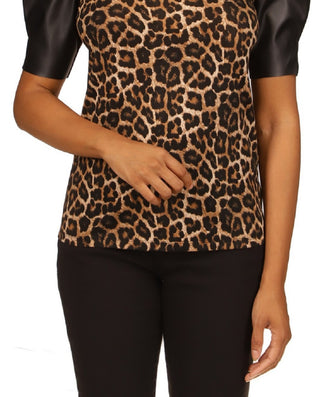 Camiseta feminina Michael Kors com manga bufante, marrom, tamanho pequeno e pequeno