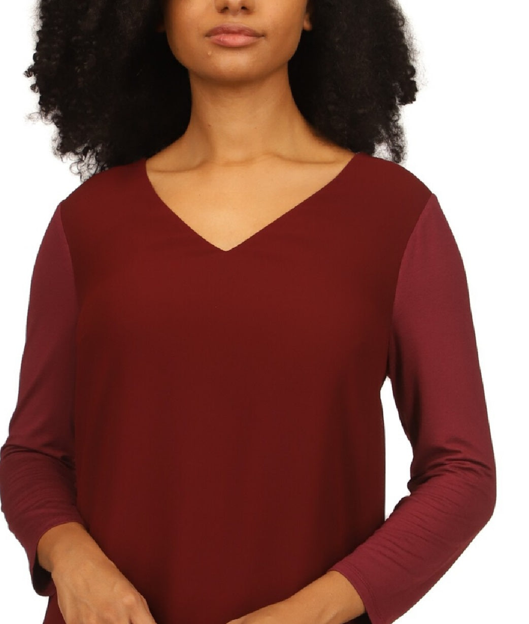 Blusa túnica feminina Michael Kors com aparência em camadas, vermelha, tamanho pequeno