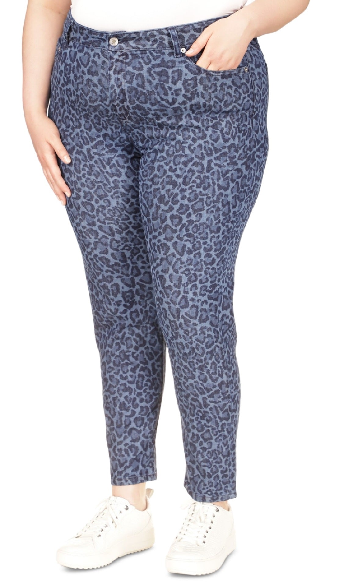 Calça jeans skinny feminina Michael Kors estampada de cintura alta, azul, tamanho 18W