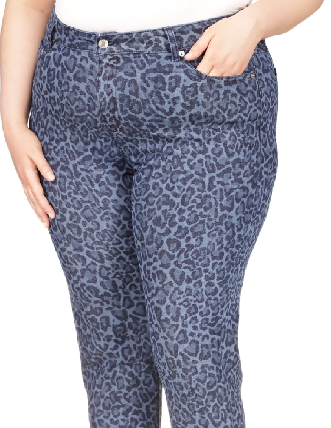 Calça jeans skinny feminina Michael Kors estampada de cintura alta, azul, tamanho 18W