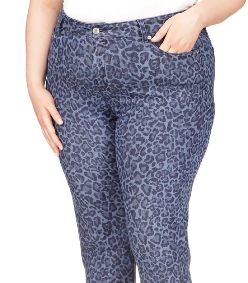 Calça jeans skinny feminina Michael Kors estampada de cintura alta, azul, tamanho 20W
