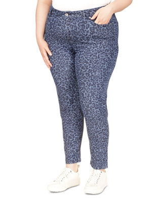Calça jeans skinny feminina Michael Kors estampada de cintura alta, azul, tamanho 20W